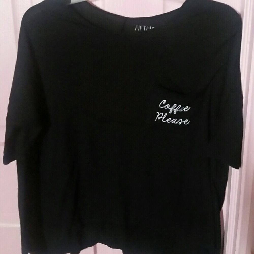 " Coffee please " black pocket top